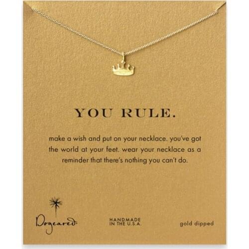Fashion Gold-color You Rule Crown Metal Clavicle Bones Message Pendant Necklaces Short Chocker Necklace