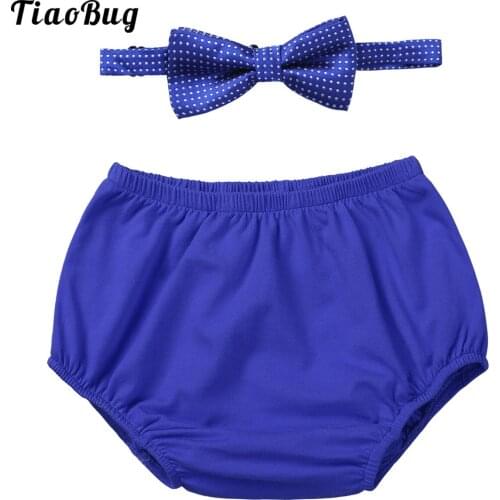 TiaoBug Infant Baby Boys Outfit First 1st Birthday Diaper Cover Bloomers With Bow Tie Photo Props Set SZ 12-18 Months