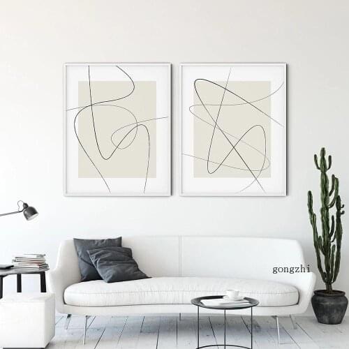 Beige Abstract Line Poster Minimalist Neutral Canvas Painting and Prints Minimal Modern Wall Art Pictures Living Room Home Decor