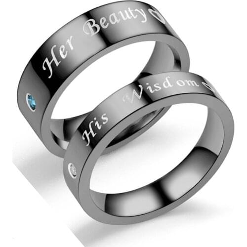 AsJerlya 2021 New Fashion DIY Couple Jewelry Her Beast and His Beauty Stainless Steel Wedding Rings for Women Men