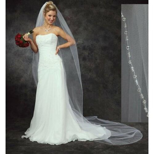 High Quality White/Ivory Champagne 1 Layer Cathedral Handmade Beaded Crystal Edge Wedding Veil Bride Veils Wedding Accessories