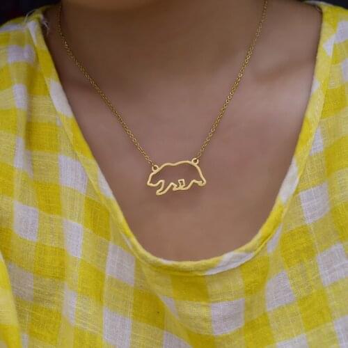 Stainless steel hollow kara bear necklace bear collarbone chain female fashion accessories simple and lovely first web celebrity