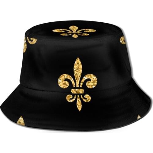 CINESSD Bucket Hat Unisex Bob Caps Hip Hop Gorros Golden Fleur De Lis Pattern Summer Panama Cap Beach Sun Fishing Hat