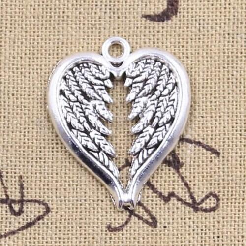 10pcs Charms angel wings heart 30x24mm Antique Silver Color Pendants DIY Crafts Making Findings Handmade Tibetan Jewelry