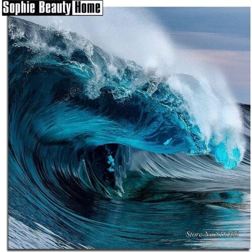 Needlework 5D Diy Diamond Painting Scenery Blue Wave Cross Stitch Diamond Embroidery Full Drill Diamond Mosaic Picture 187162