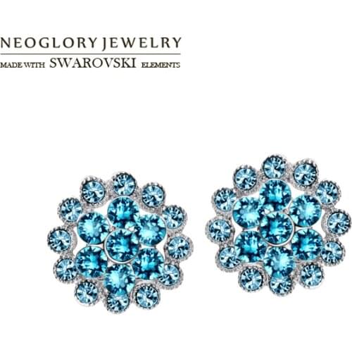 Neoglory Austria Rhinestone Stud Earrings Flower Shaped Romantic Jewelry Multicolor Design For Women New Gift Wholesale