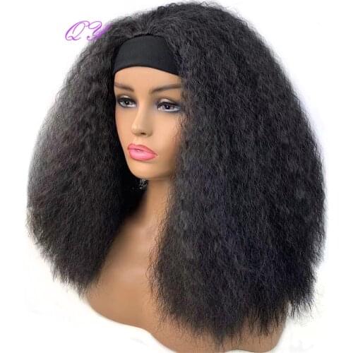 Synthetic Womens Headband Wig Natural Black Soft Long Afro Kinky Curly For Women Wigs Adjustable Size Daily Wear Fluzzy Full Wig