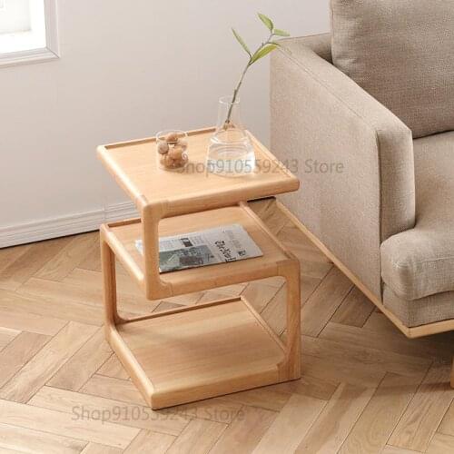 Nordic Solid Wood Sofa Side Table Simple Modern Small Apartment Balcony Corner Table Side Table Creative Square Table Small Coff