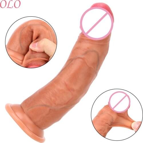 OLO 7in Realistic Dildos Sliding Foreskin Females Masturbation Soft Artificial Penis Huge Suction Cup Sex Toys for Women Lesbian