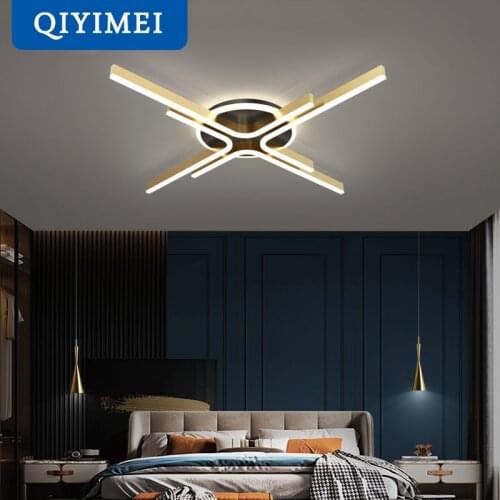 Modern LED Chandelier Dimmable With Remote Control Lights For Living Room Bedroom Iron Lamp Gold Coffee Color Luminaria Lighting