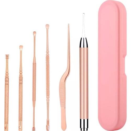 Glowing Earpick Kit Ear Wax Removal Tweezers Ear Scoop for Earwax Cleaning Stainless Steel Curette Ear Wax Cleaner Ear Care Tool