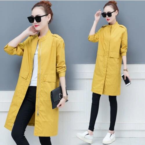 Spring Women Trench Coat 2019 New Korean Zipper Stand Collar Solid Loose Thin Long Windbreaker 3/4 sleeves coat Female Outwear