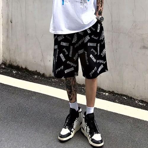 Streetwear Harajuku Letter Print Hip-Hop Pants Female Korean Version Of The Trendy Ins Loose Straight Wide-Leg Five-Point Pants