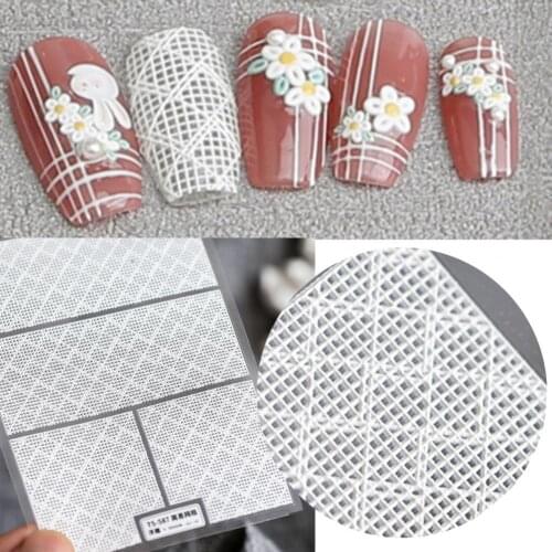Ultra Thin Nail Mesh Sticker Hollow 5D Effect White Grid Net Line Styles Nail Tips Manicure Art Making