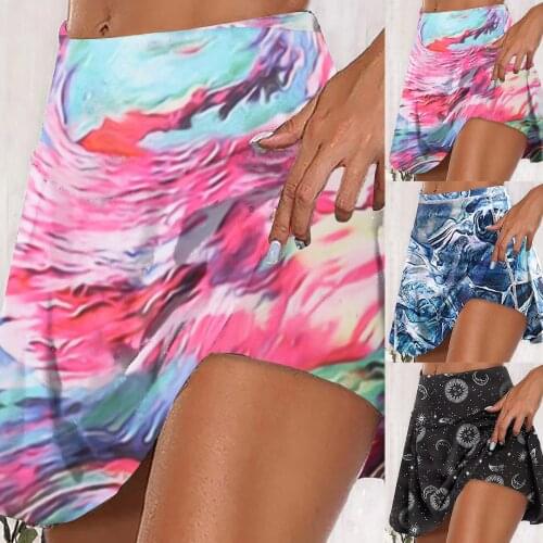 Womens Fashion Casual Culottes Mini Sexy Slim Sports Printed Pantskirt Quick Dry Fake Skirt Ladies Gym Workout Short Pants