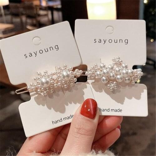 New Fashion Imitation Pearl Hair Clip Korea Style Flower Hairpins for Women elegant Geometric Hairgrip Hair Accessories Headwear