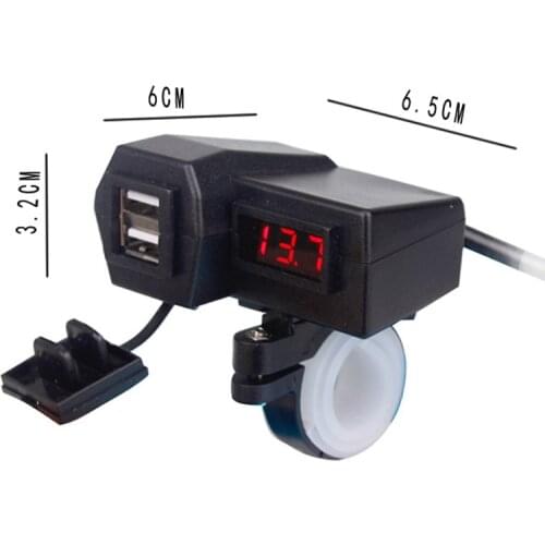 Motorcycle Charger Dual USB Port 12V Waterproof Dustproof 3.1A Motorcycle Handlebar Charger with Voltmeter LED Display Sockets