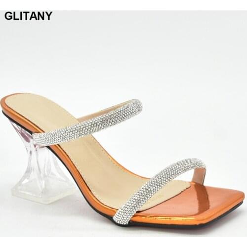 New Arrival Rhinestone Wedding Shoes Fashion Summer Thin Heels Flip Flops Female High Heels Slides for Ladies Party Woman Pumps
