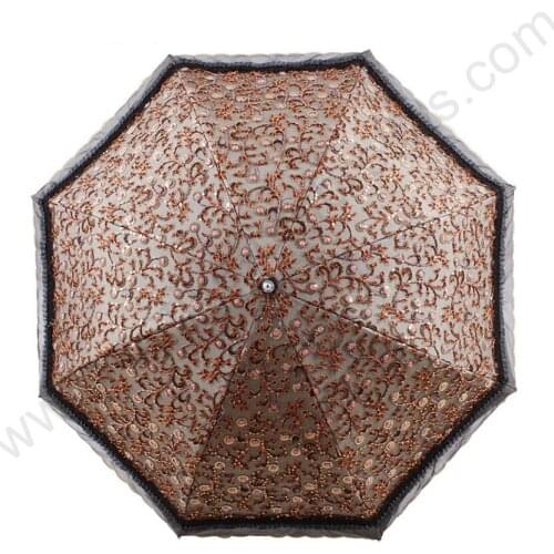 Two fold drag spring rose embroidery umbrellas 5 times black coating UPF>50+ anti uv yarn ladies' princess flower lacing parasol