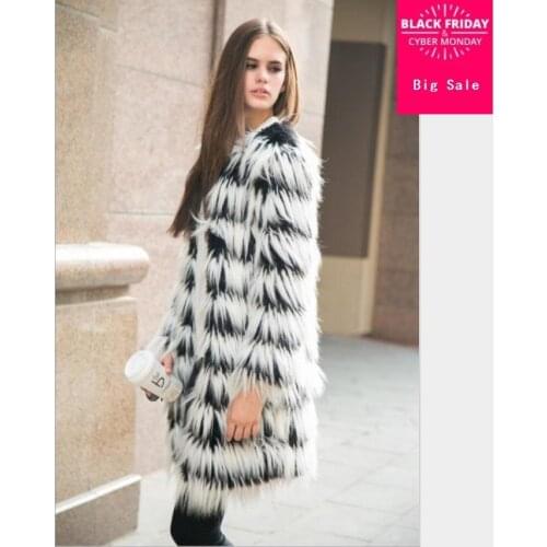 Winter womens jacket faux fur coat long sleeve fur stitching warm jacket parka female slim casual imitation fur outwear L1506