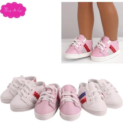 14.5-inch Girls doll shoes fashion sports shoes PU American new born gym shoe Star doll Sneakers Baby toys fit milo doll x47