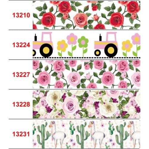 16mm-75mm Retro Flower Series Printed Grosgrain/Foe Ribbon Pink Car Cartoon Alpaca Cactus DIY Festival Day 50yards/roll