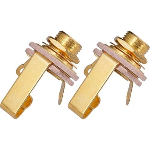 2Pcs Brass Mono 1/4'' Output Plug Socket for Guitar Bass Replacement - Golden