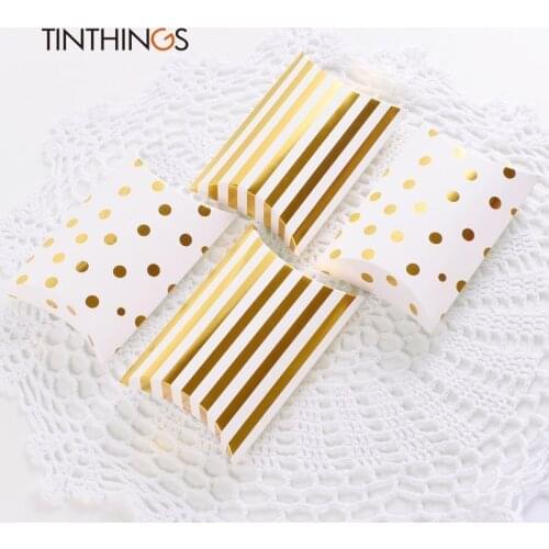 20PCS Candy Box Gift Packaging Bag Cookie Chocolate Kraft Paper Wedding Gift Box Party Favors Ins Fashion Pillow Box Golden