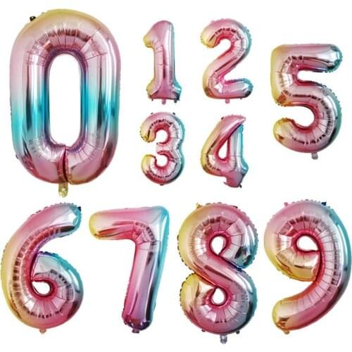 32 Inch Big Foil Birthday Balloons Air Helium Number Balloon Happy Birthday Party Decoration Gradient Color Figures Ballon