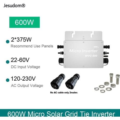 600W Solar Grid Tie Inverter Micro DC to AC Converter Wireless 433MHz and WIFI Version MPPT Pure Sine Wave Output WVC600