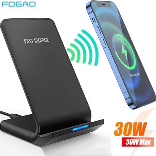 FDGAO 30W Qi Wireless Charger For iPhone 12 11 Pro XS XR X 8 Type C Induction Fast Charging Stand for Samsung S20 S10 Note 20 10