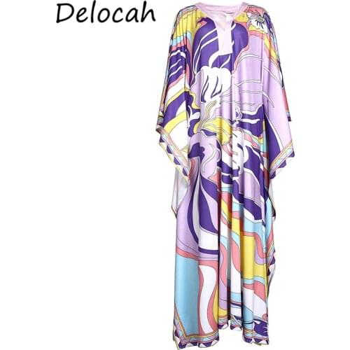 Delocah Women Summer Fashion Designer Holiday Long Dress Printed Batwing Sleeve Ladies Loose Plus Size Maxi Dresses vestidos