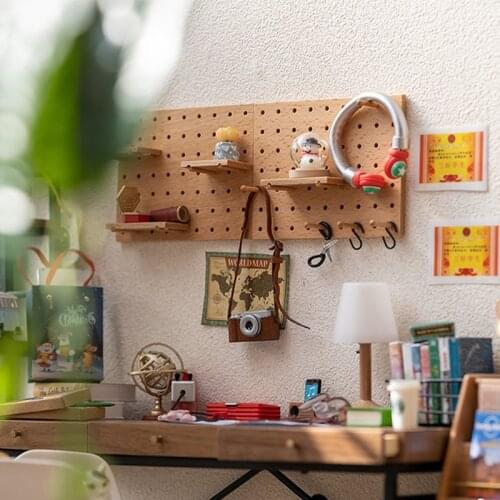1/12 Scale Wooden Miniature Dollhouse Pegboard Shelf Mini Furniture for BJD OB11 Doll House Kitchen Accessories Toy