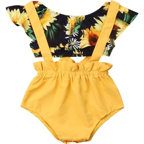 Kid clothes Newborn Baby Girl Floral Summer Sunflower Print Crop Tops T-shirt Bib Pants Shorts Outfits Sets girls clothes