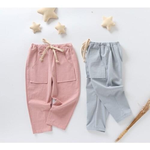 Children Pants Kids Clothes Boys Anti-mosquito Cropped Trousers Thin Section Girls Casual Slub Cotton Nine-point Pants