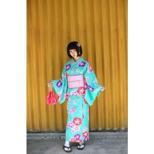 Women japanese traditional cotton Kimono Cosplay Kimono kawaii japan yukata kimono women flowers kimono dress with obi