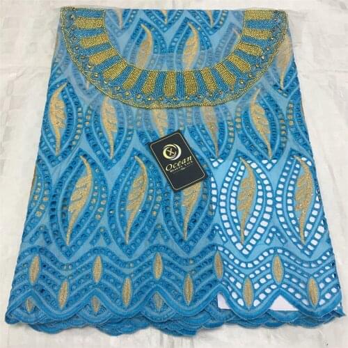 Blue Swiss Voile Lace In Switzerland Cotton Swiss Lace Fabric/Stones Neckline African Lace Fabric Nigerian Lace Fabric For Dress