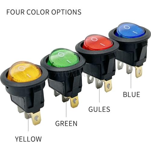 1pcs KCD1-2 LED Light Car Boat Round Rocker ON/OFF SPST 3 Pins Toggle Button Switch 220V MAX 250V DIY Accessories