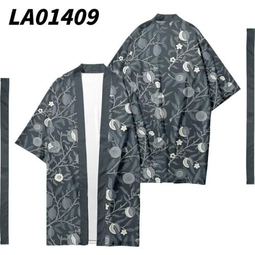 Oversize 6XL Fruit Printed Long Style Japanese Kimono Cardigan With Belt Couple Women Men Casual Asian Clothes Harajuku