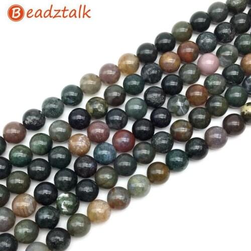 Beadztalk Natural Stonel Beads Indian Agates Round Beads Fancy Jaspers 4 6 8 10 12 MM DIY Jewelry Making Supplies