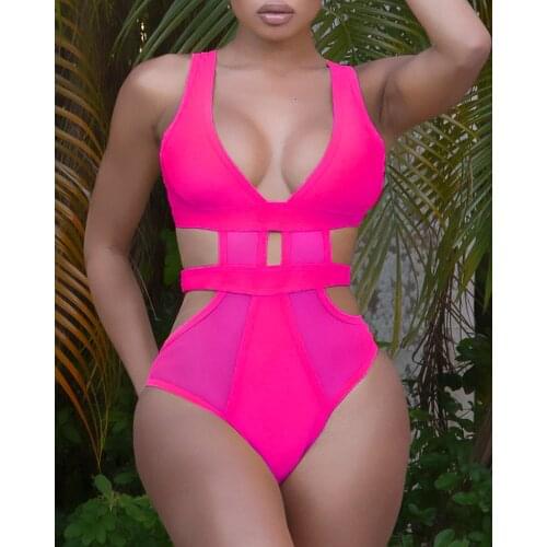 2021 Beachwear Cutout Backless Thick Strap One Piece Swimsuit Lingerie Bodysuit Women Mesh Hollow Out Clothes Summer Sexy Bodys