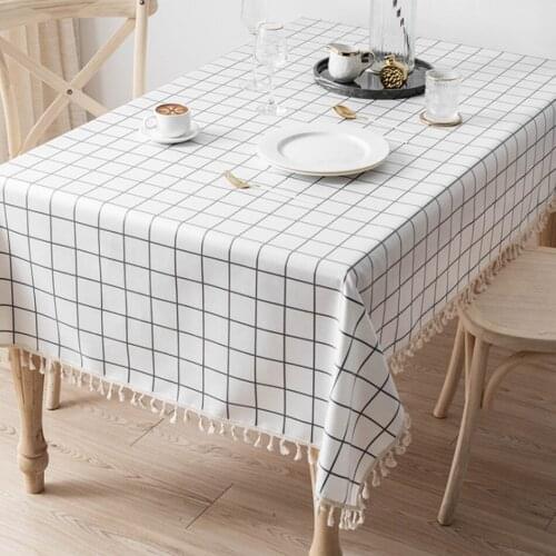 Linen Tassel Tablecloth Waterproof Oil-Proof And Scald-Proof Disposable Dining Room Desk Mat Rectangular Lattice Table Runner