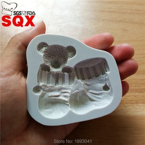 Teddy Bear with Looped Socks Happy Christmas Day New Baby Silicone Mold for Cake Decoration SQ16280