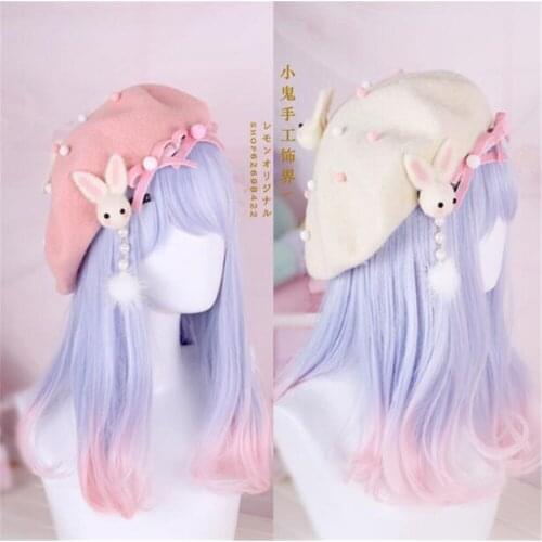 Sweet Lolita Cute Rabbit Venonat French Beret Japanese Handwork Womens Classic Wool Felt Painter Hat B477