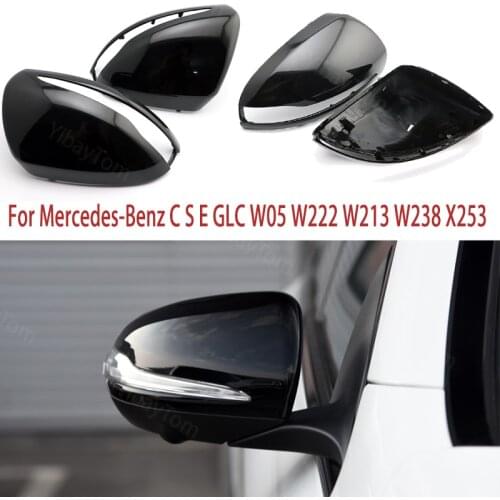 Modified Glossy Black Mirror Cover Caps for Mercedes-Benz C S E GLC W205 W253 W222 W213 W238 X253 Replacement Shell Accessories