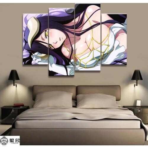 Home Decor Modular Canvas Picture 4 Piece Overlord Albedo Animation Painting Poster Wall For Home Canvas Painting Wholesale