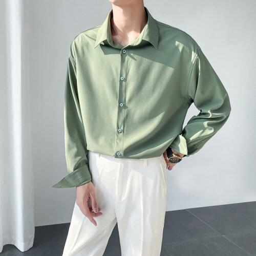 2021 Mens Loose Solid Color Long Sleeve Shirts Black White Lapel Collar Shirts Streetwear High-quality Camisa Masculina M-3XL