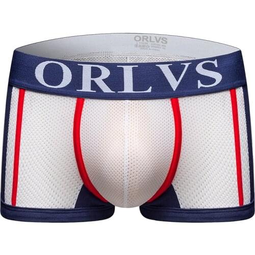 2020 ORLVS Brand Sexy Men Boxers Male Underwear Solid Shorts Quick Dry Cueca Tanga Mesh Shorts Underpants Sleepwear Breathable