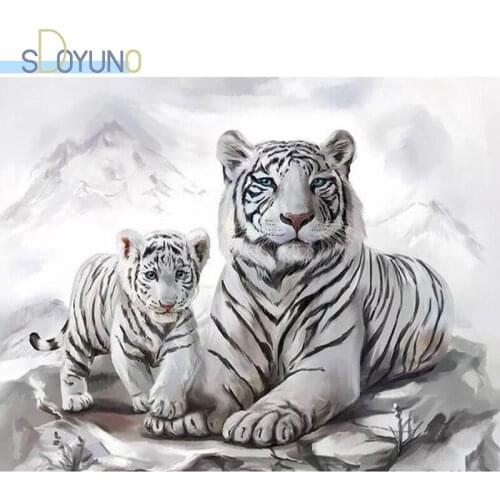 SDOYUNO Frameless Paint by Numbers Tiger 60X75cm Oil Painting By Numbers Kits Animals Digital Painting On Canvas DIY Home Decor