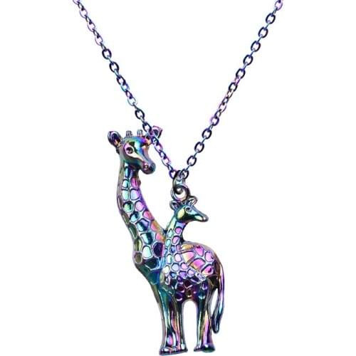 Parent-child Giraffe Rainbow Chain Necklaces For Women Girl Jewelry 2021 Pendants Deer Necklace Decoration On The Neck Fish Bone
